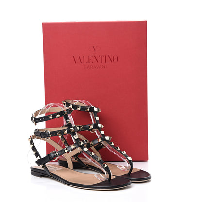Valentino Garavani Calfskin Rockstud Ankle Wrap Flat Thong Sandals 36 Black 9 of 9