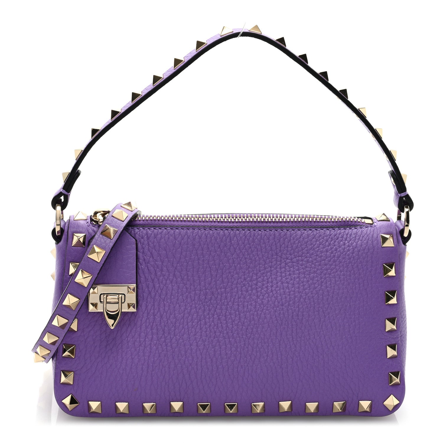 Valentino Garavani Pebbled Calfskin Small Rockstud Flip Lock Shoulder Bag Glicine 1 of 8