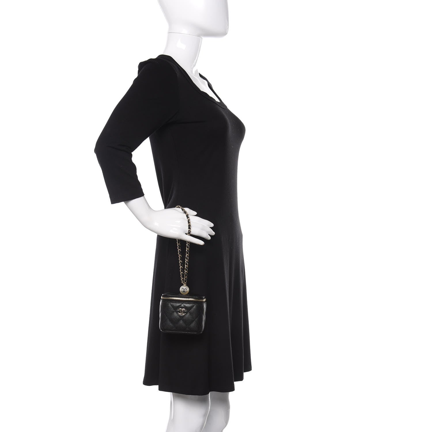 Chanel Caviar Quilted Mini Pearl On Top Vanity Case With Chain Black 2 of 11