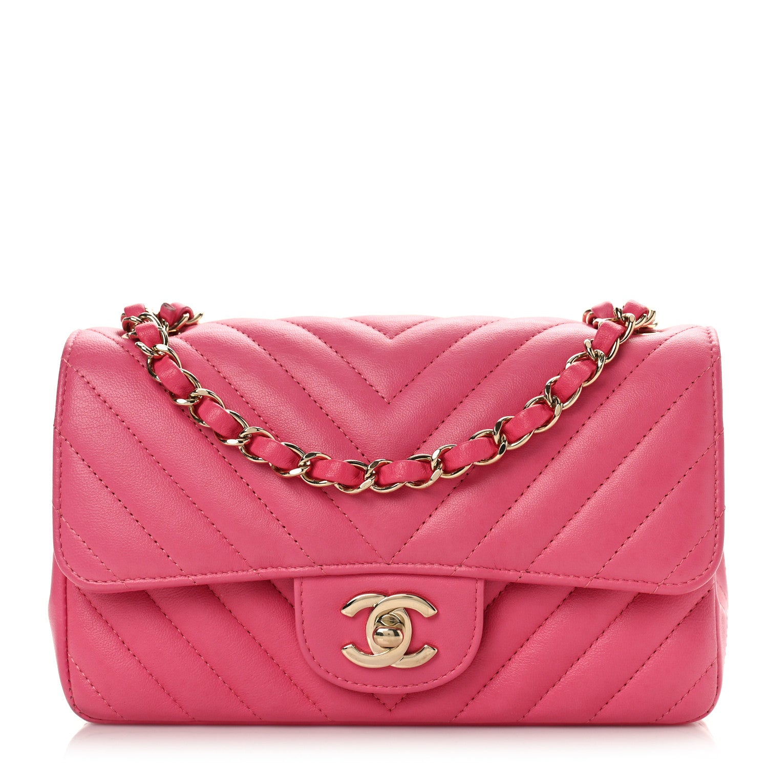 Chanel Lambskin Chevron Quilted Mini Rectangular Flap Dark Pink 1 of 9