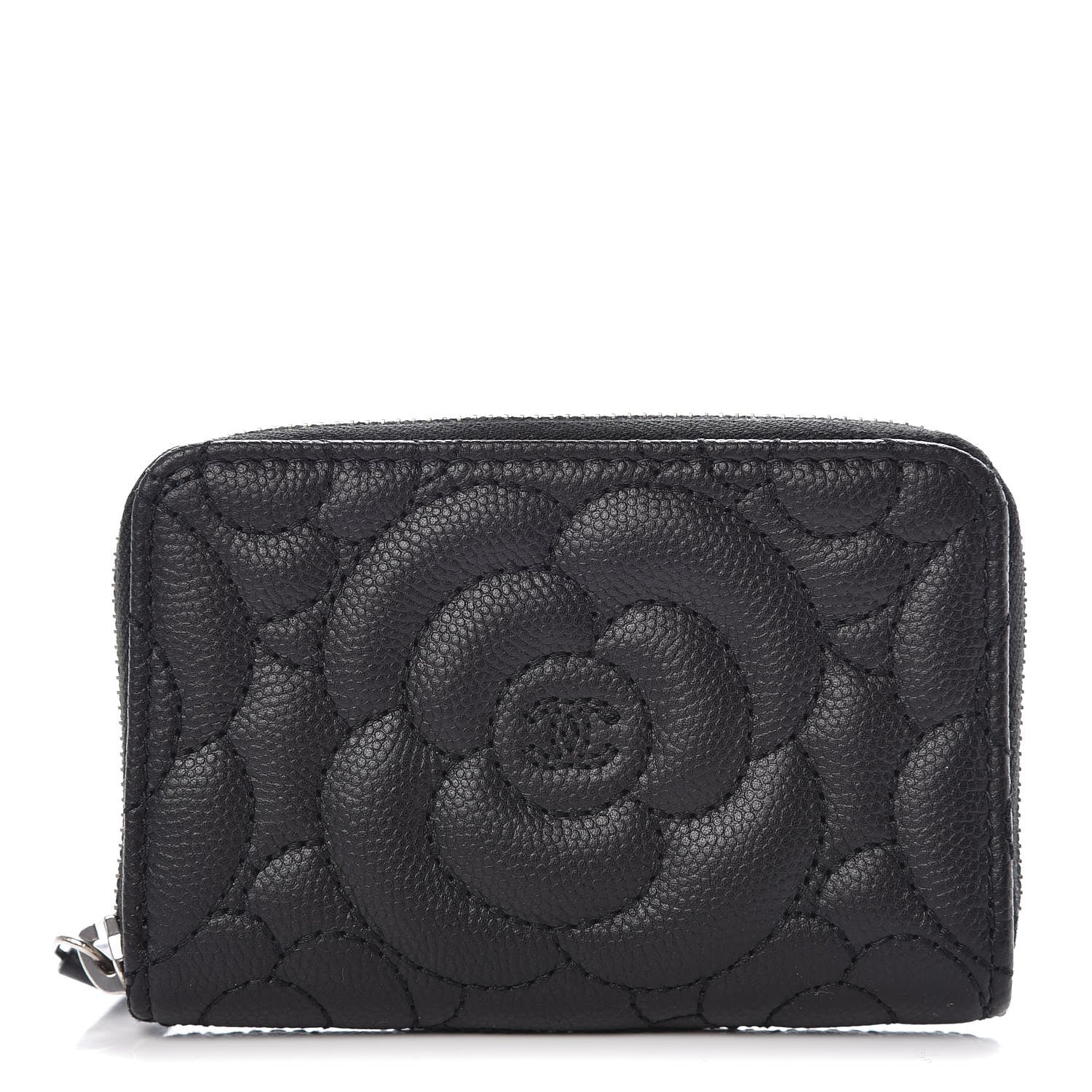 Chanel Caviar Camellia Embossed Zip Coin Purse Black 1 of 7