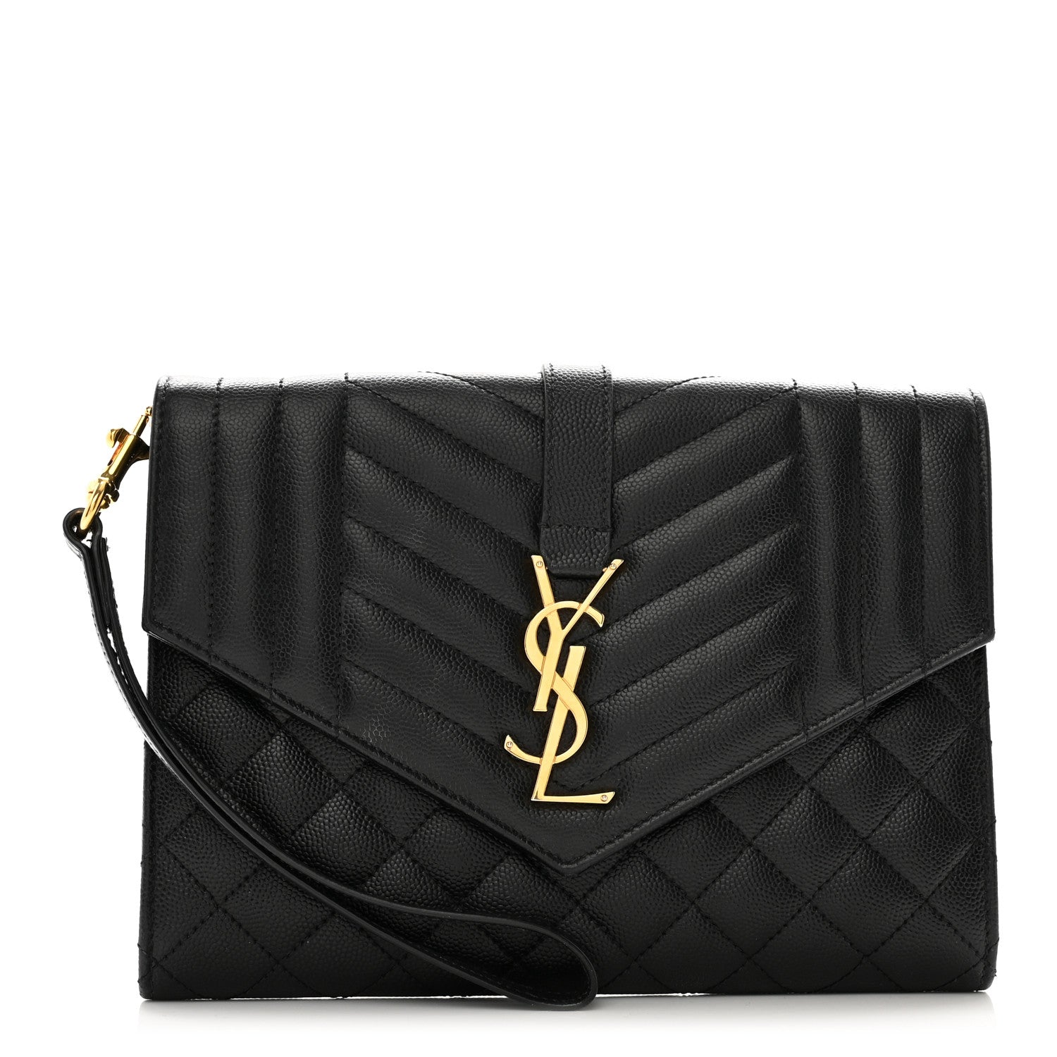 Saint Laurent Grain De Poudre Textured Mixed Matelasse Triquilt Monogram Clutch Black 1 of 8