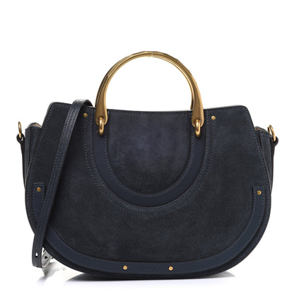 Chloe Calfskin Suede Medium Pixie Shoulder Bag Silver Blue 1 of 10
