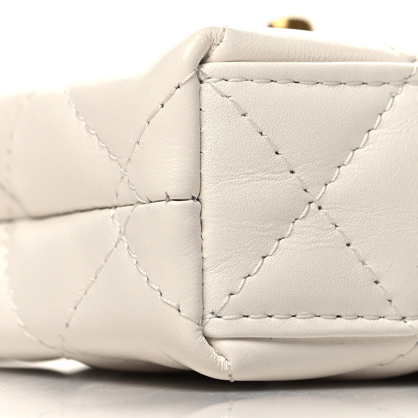Shiny Aged Calfskin Quilted Mini Nano Kelly Shopper White