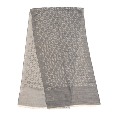 Gucci Wool Silk GG Monogram GGNat Scarf Lead Taupe Light Grey 2 of 4