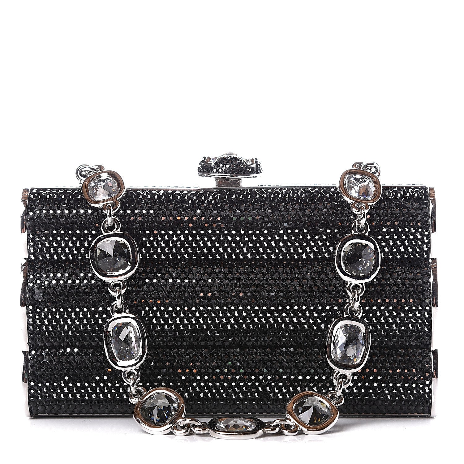 Judith Leiber Swarovski Crystal Minaudiere Clutch Black Silver 1 of 10