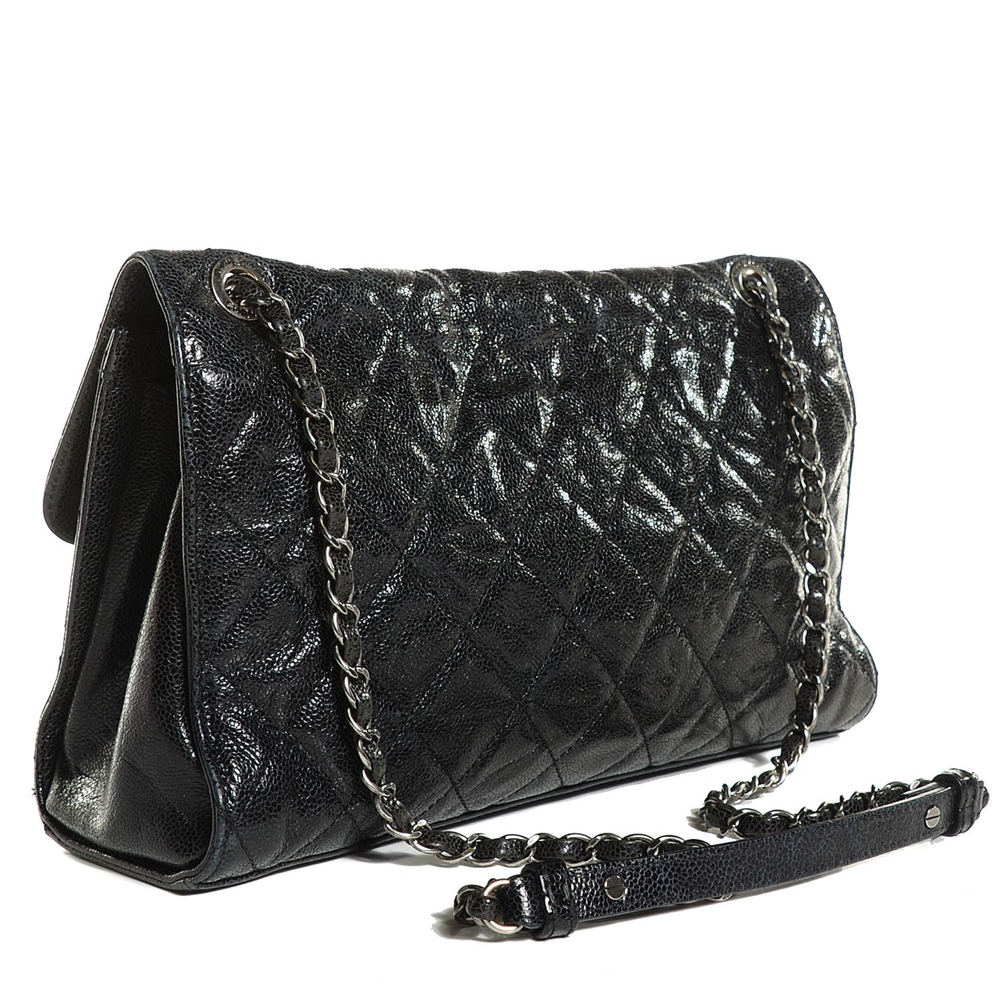 Crumpled Grained Calfskin CC Crave Jumbo Flap Black