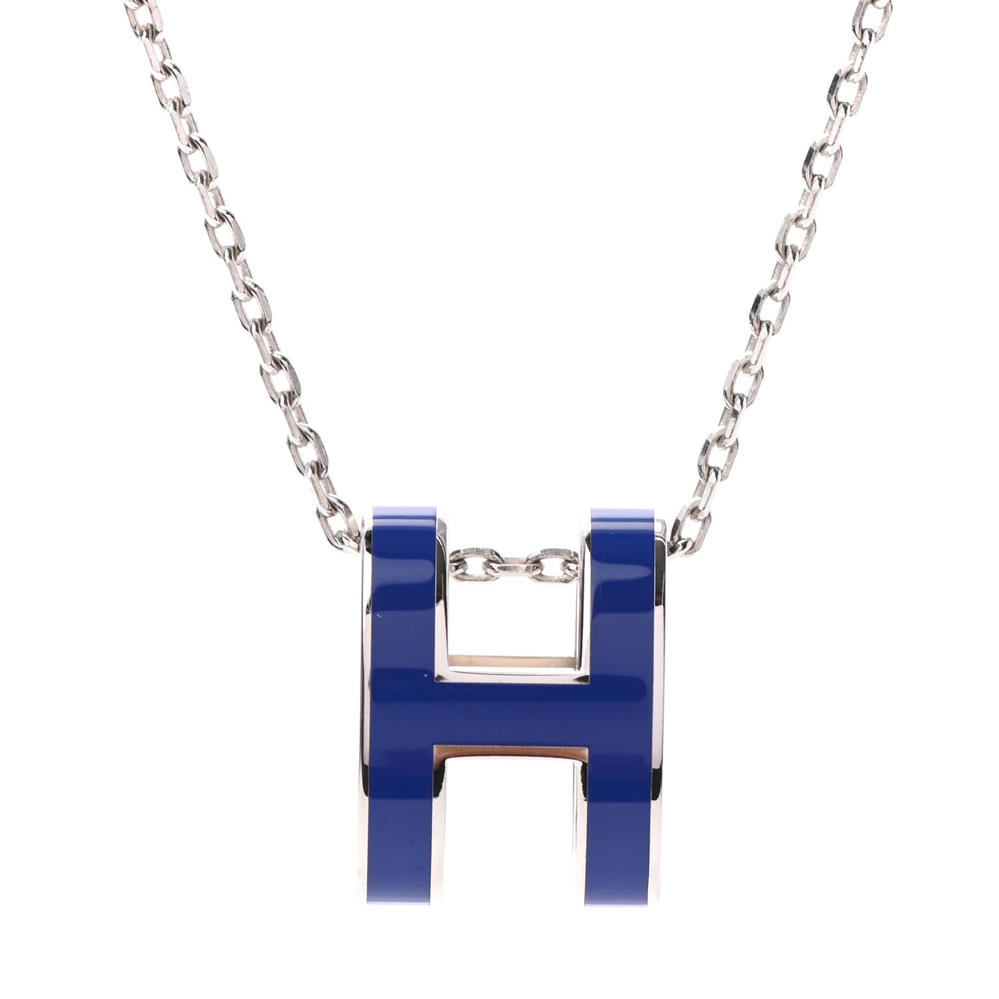 Lacquered Palladium Pop H Pendant Necklace Bleu Royal