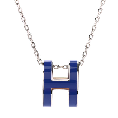 Hermes Lacquered Palladium Pop H Pendant Necklace Bleu Royal 4 of 5