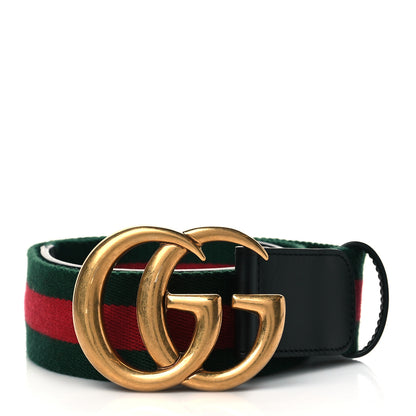 Gucci Nylon Calfskin Double G Web 40mm Belt 85 34 Green Red Black 1 of 6