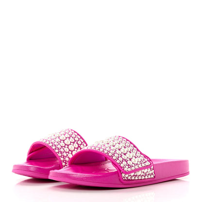 Jimmy Choo Canvas Calfskin Pearls Fitz Sandals 37 Pink 3 of 7
