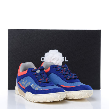 Chanel Wool Nylon Lambskin Suede Calfskin Womens Logo Sneakers 38 Blue Coral 9 of 9