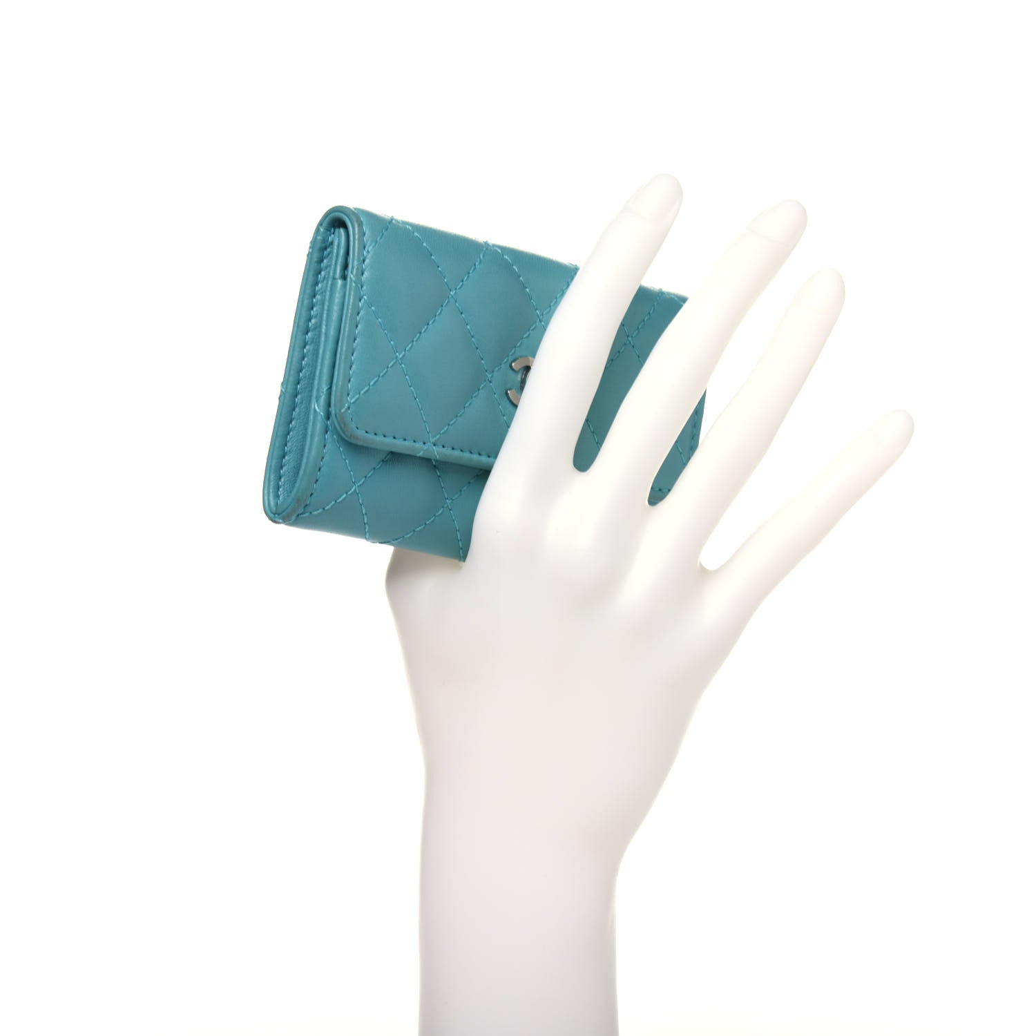 Chanel Lambskin Quilted Flap Card Holder Turquoise 2 of 18
