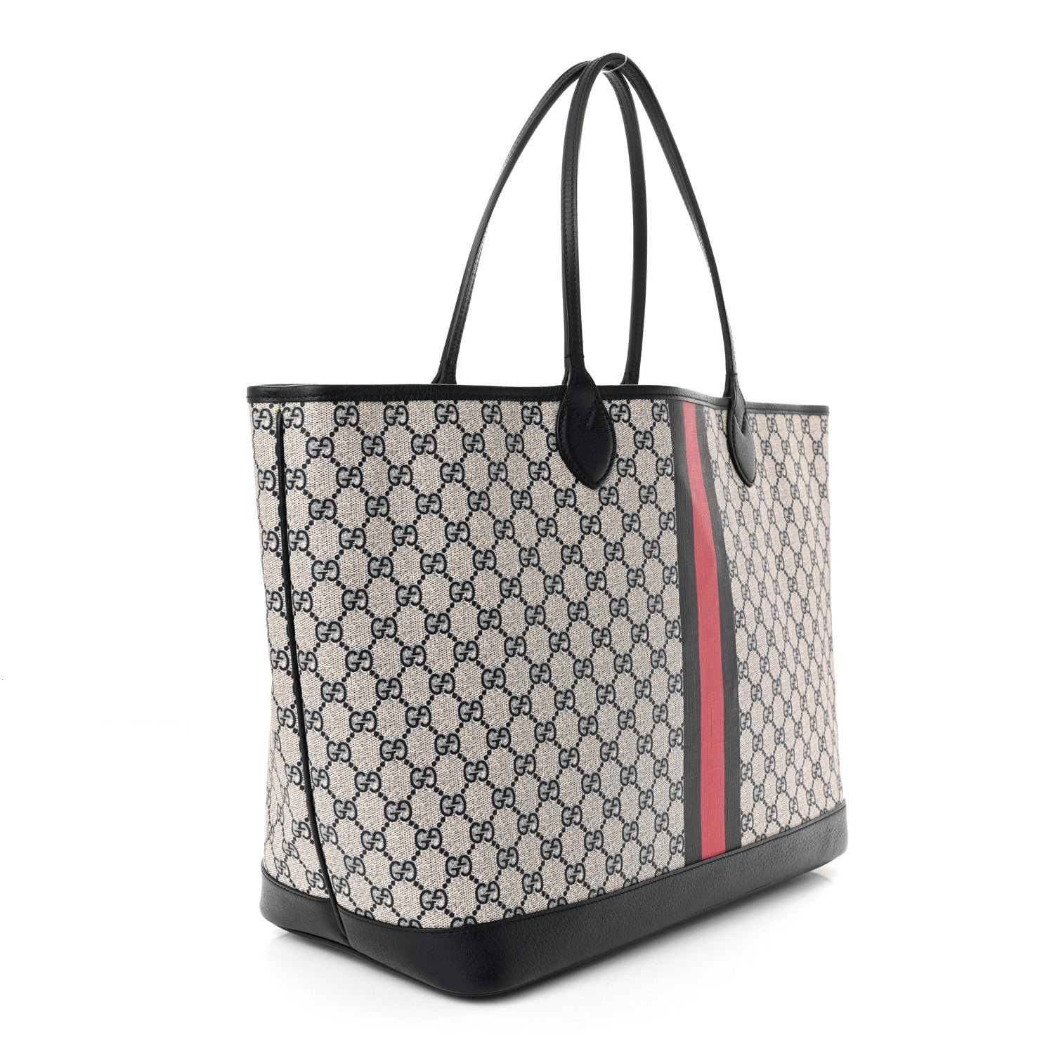 Gucci GG Supreme Monogram Textured Dollar Calfskin Web Large Ophidia Tote Beige Blue 3 of 10