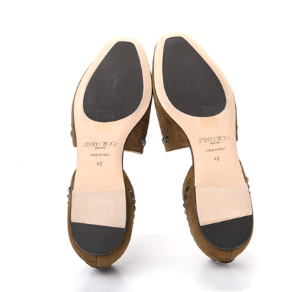 Jimmy Choo Suede Punk Studded Globe Flats 40 Olive 5 of 8