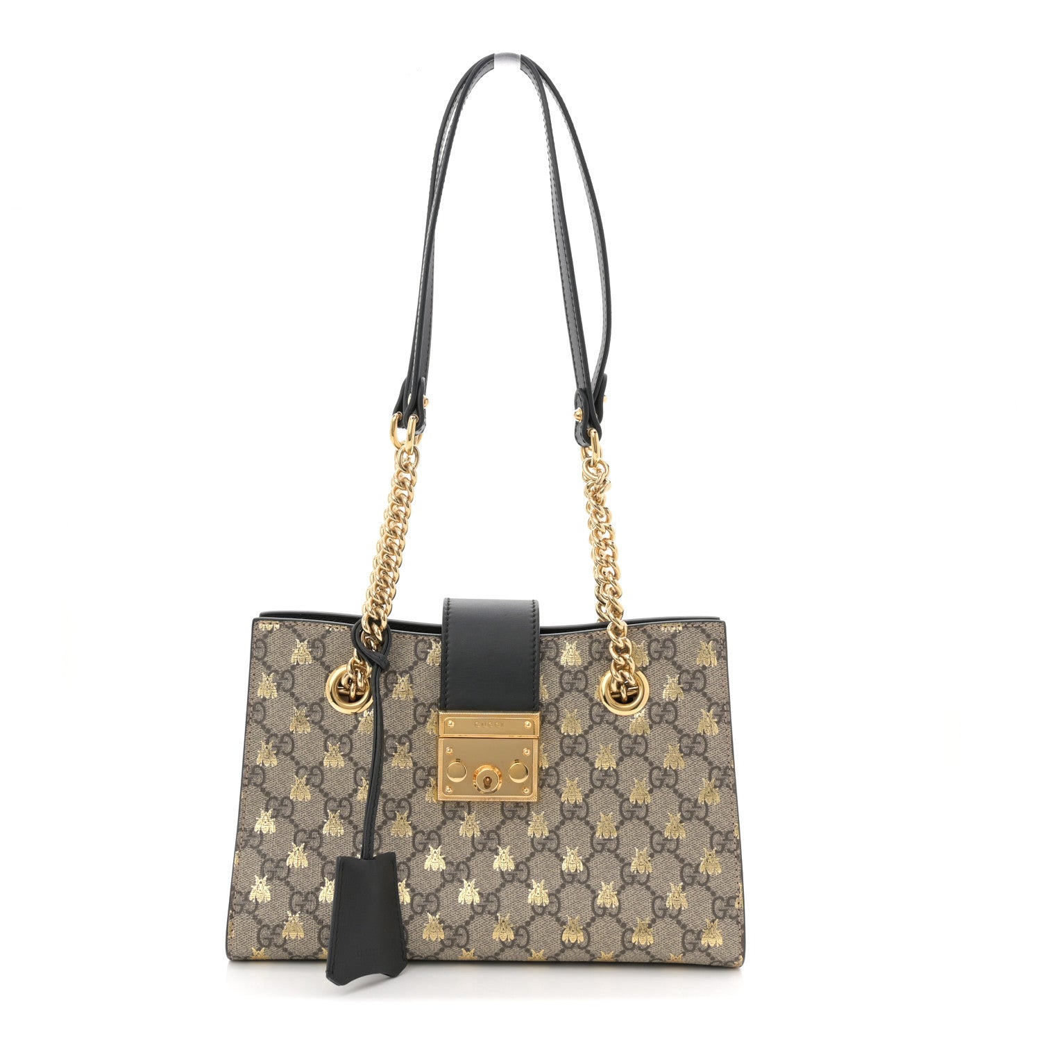 Gucci GG Supreme Monogram Bees Small Padlock Tote Beige Oro Black 1 of 10