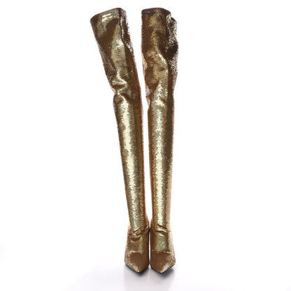 Balenciaga Metallic Sequin Spandex 110mm Knife Thigh High Boots 36.5 Gold 2 of 7