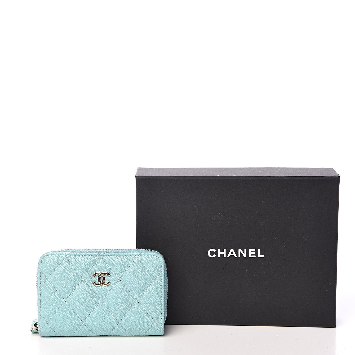 Chanel Caviar Quilted Zip Coin Purse Light Blue 8 of 8