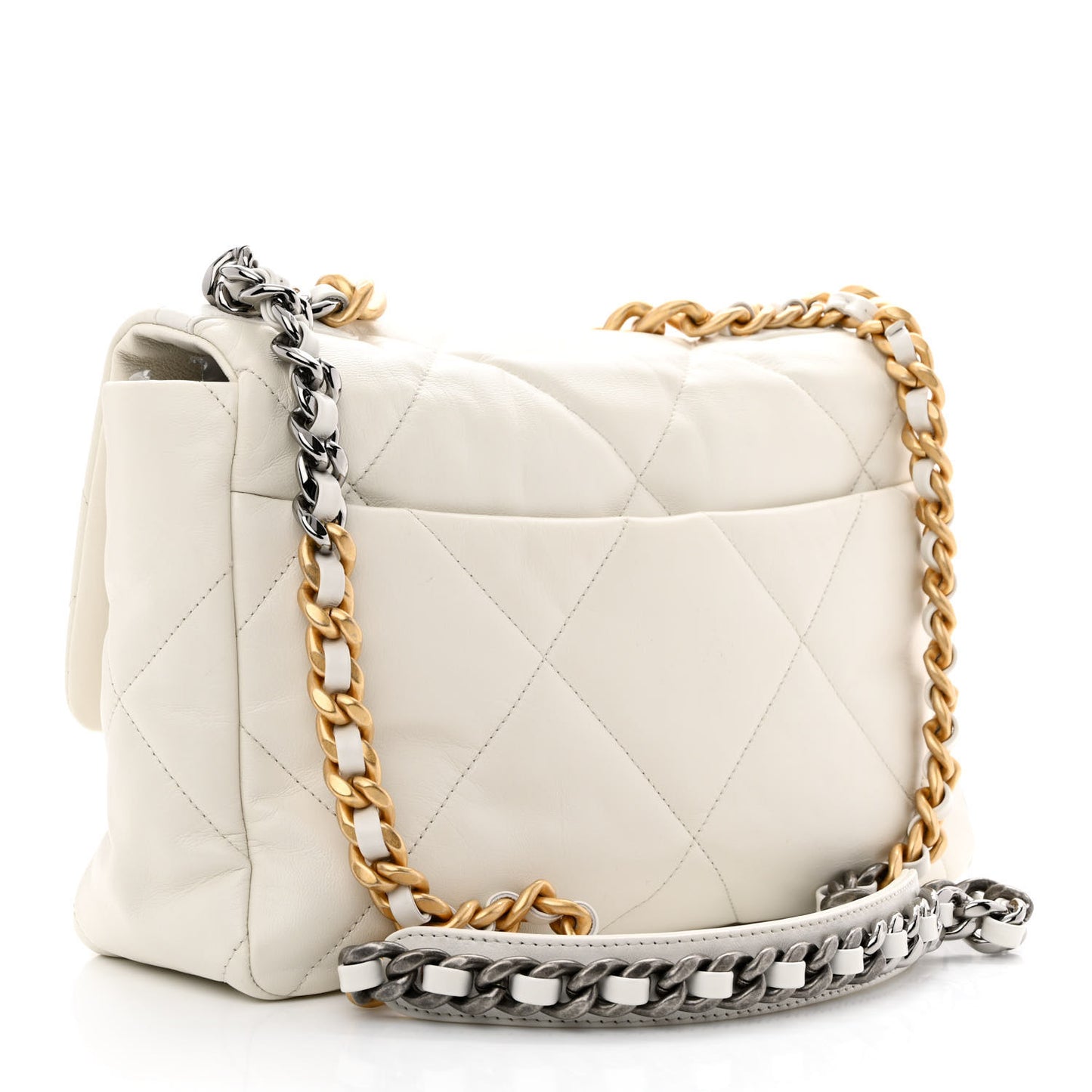Goatskin Quilted Large Chanel 19 Flap White
