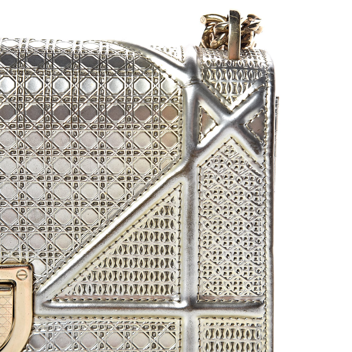 Metallic Patent Micro-Cannage Mini Diorama Flap Bag Gold