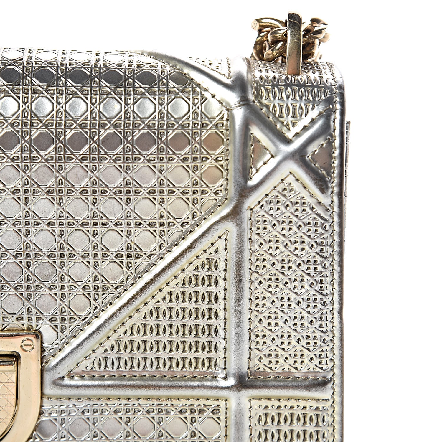 Christian Dior Metallic Patent Micro-Cannage Mini Diorama Flap Bag Gold 11 of 12
