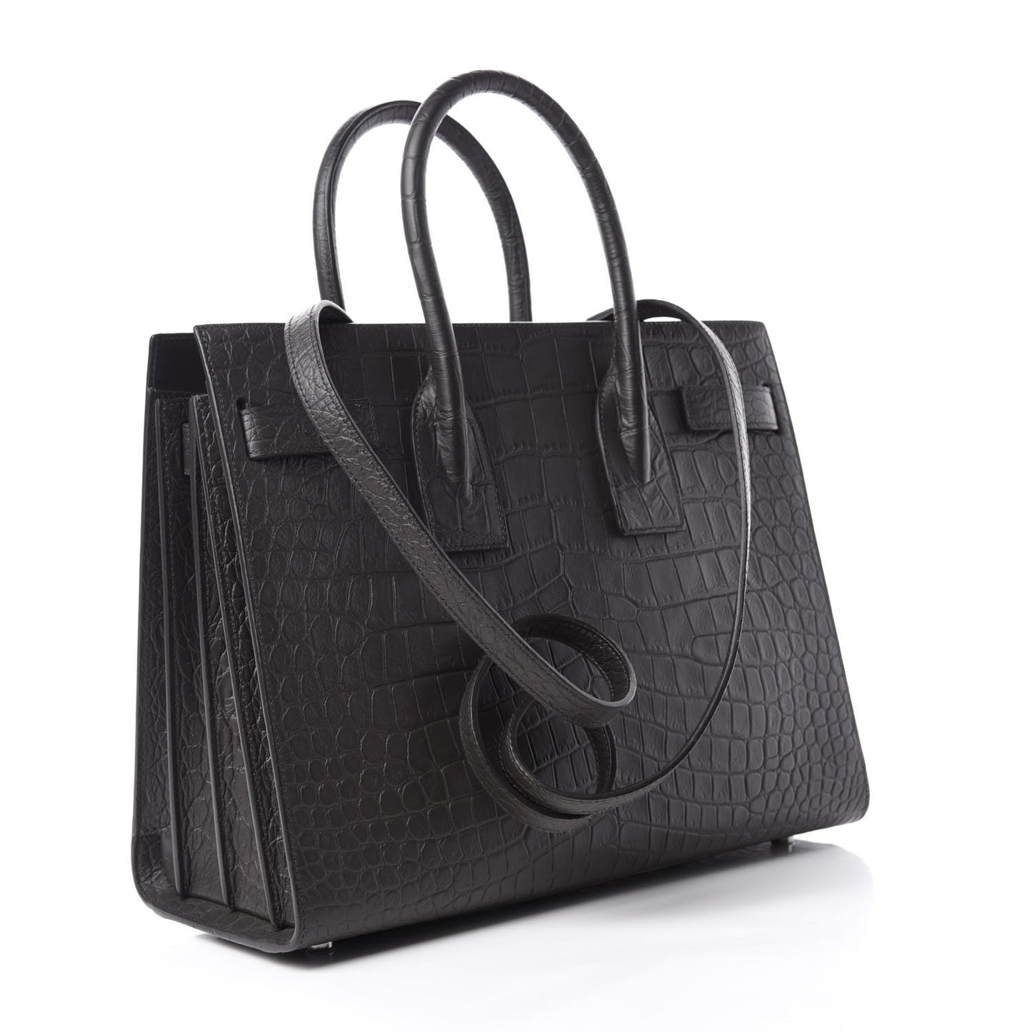 Calfskin Crocodile Embossed Small Sac De Jour Dark Brown