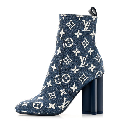 Louis Vuitton Denim Monogram Silhouette Ankle Boots 36.5 Navy Blue 1 of 9