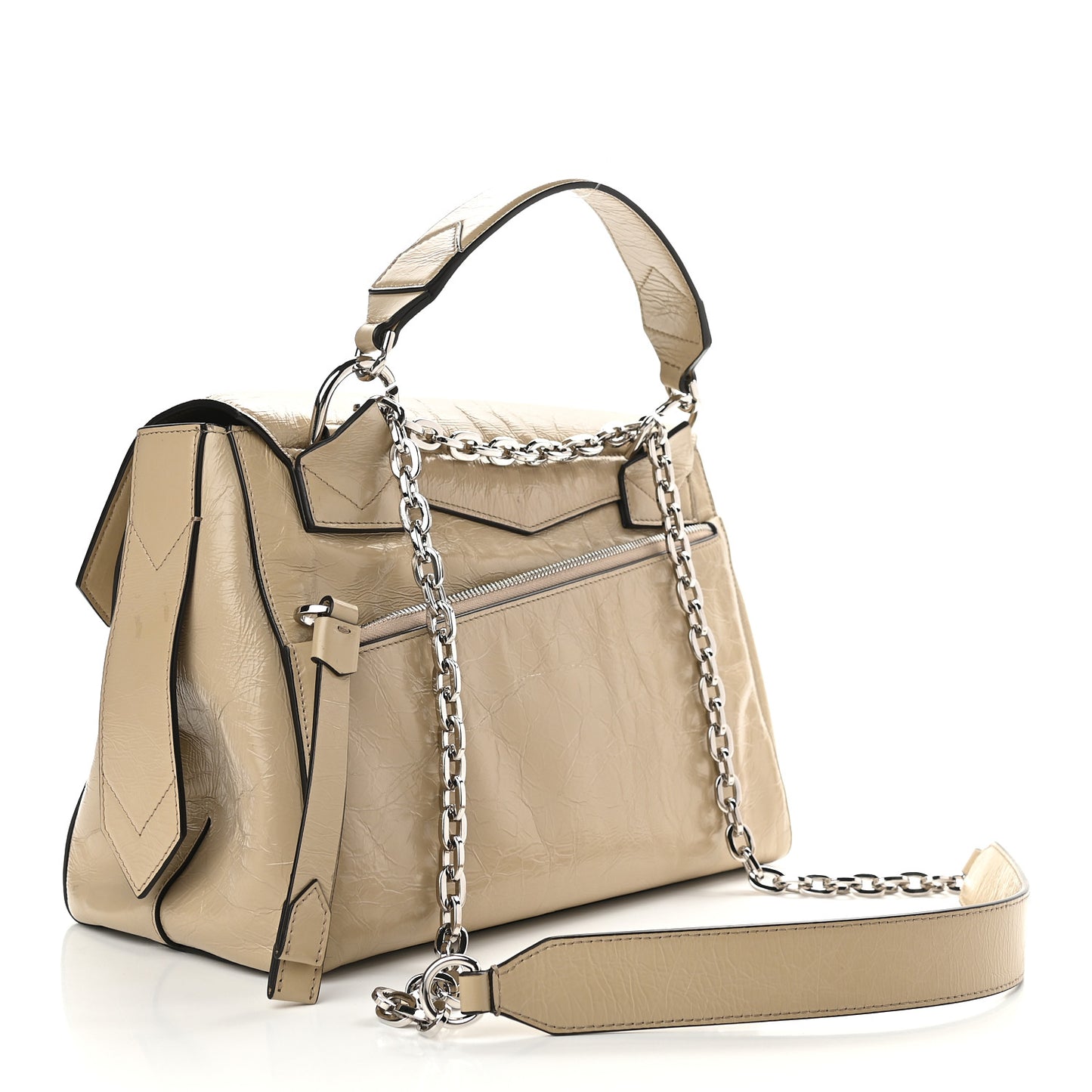 Creased Patent Calfskin Medium ID Flap Beige
