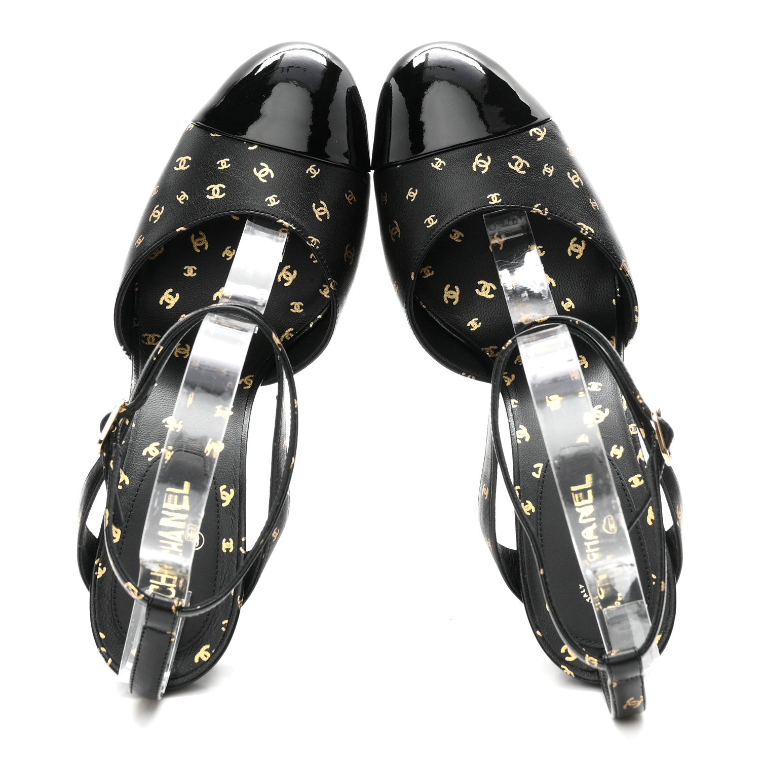 Chanel Printed Lambskin Patent Calfskin CC Platform Pumps 39.5 Black Gold 2 of 10