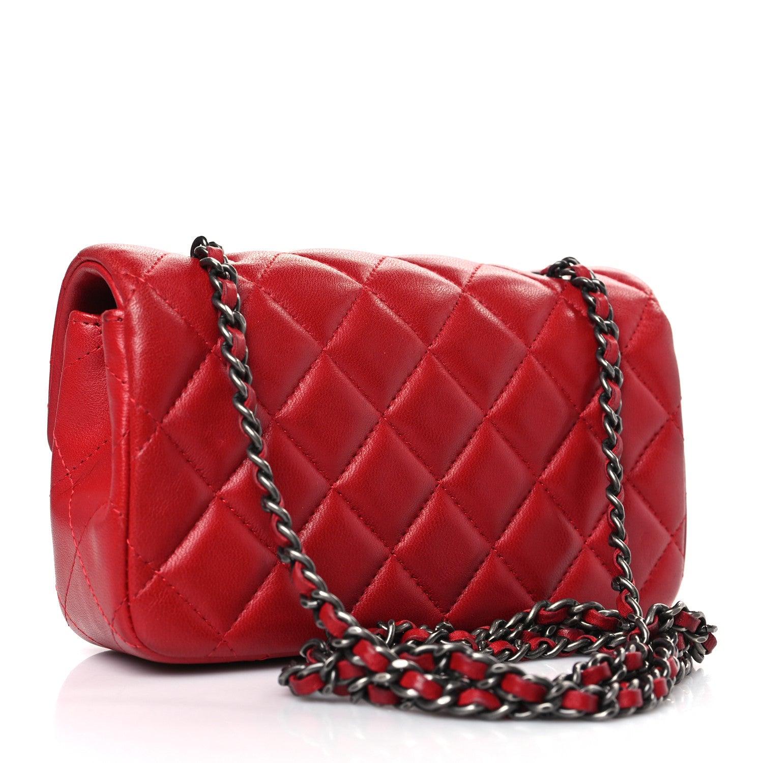 Chanel Lambskin Quilted Extra Mini Rectangular Flap Red 3 of 10