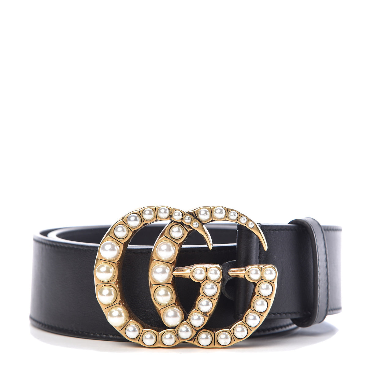 Gucci Moon Calfskin Pearl Double G 40mm Belt 80 32 Black Cream 1 of 6