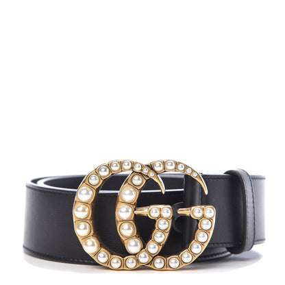 Gucci Moon Calfskin Pearl Double G 40mm Belt 80 32 Black Cream 1 of 6