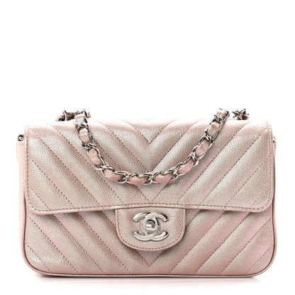 Chanel Iridescent Caviar Chevron Quilted Mini Rectangular Flap Light Gold 1 of 12