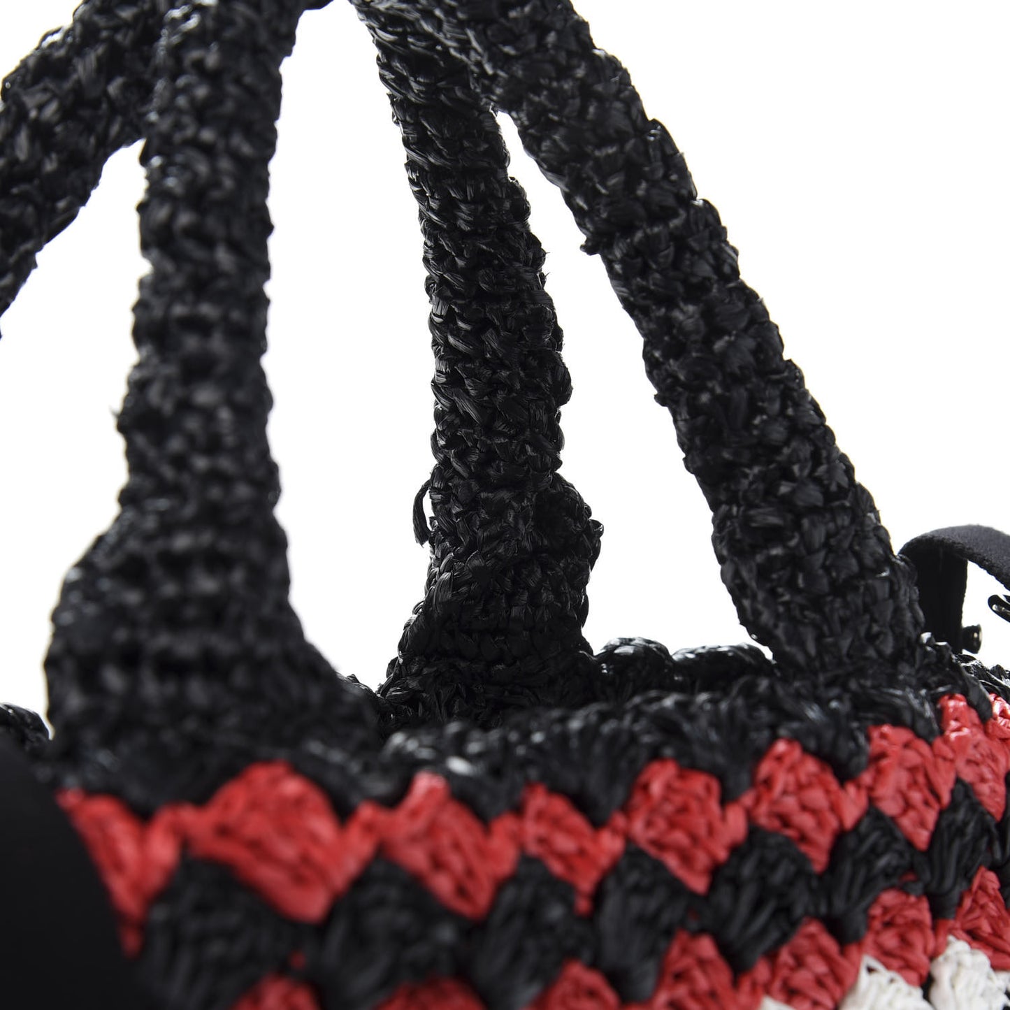 Raffia Crochet Colorblock Large Giardiniera Tote Black Fuoco