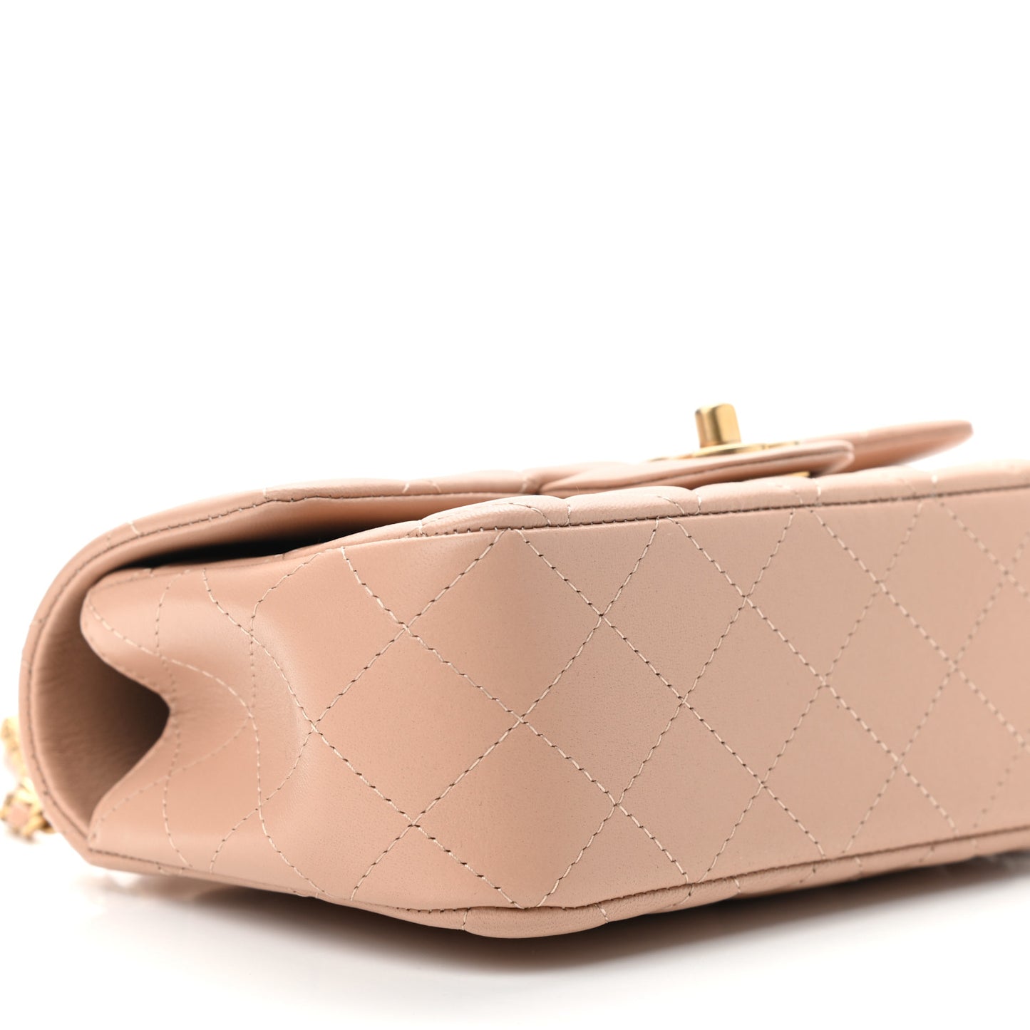Lambskin Quilted Mini Top Handle Rectangular Flap Beige