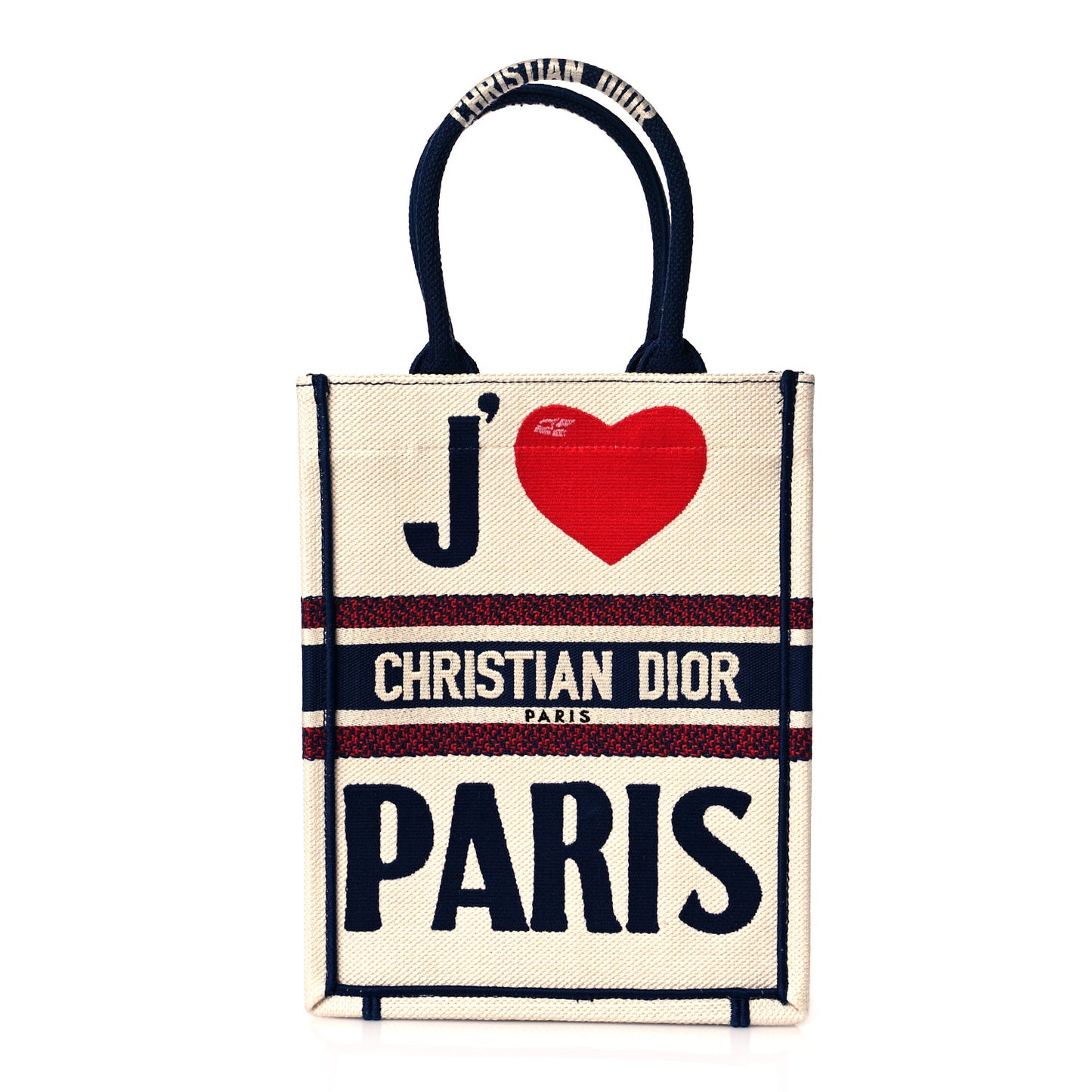 Canvas Embroidered I Love Paris Vertical Book Tote White