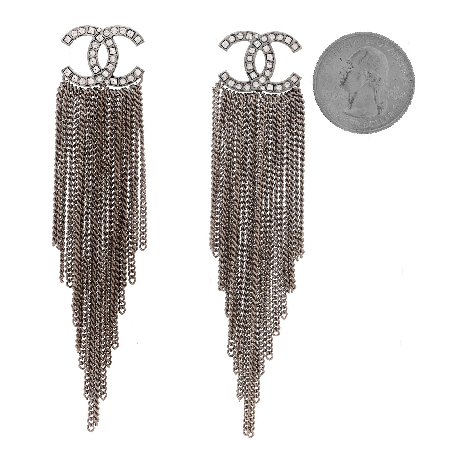 Chanel Baguette Crystal CC Chain Drop Earrings Silver 2 of 5