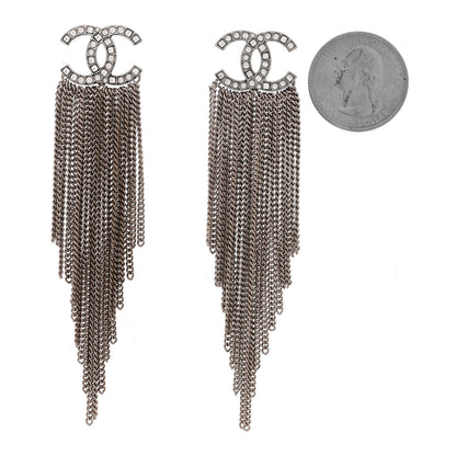 Chanel Baguette Crystal CC Chain Drop Earrings Silver 2 of 5