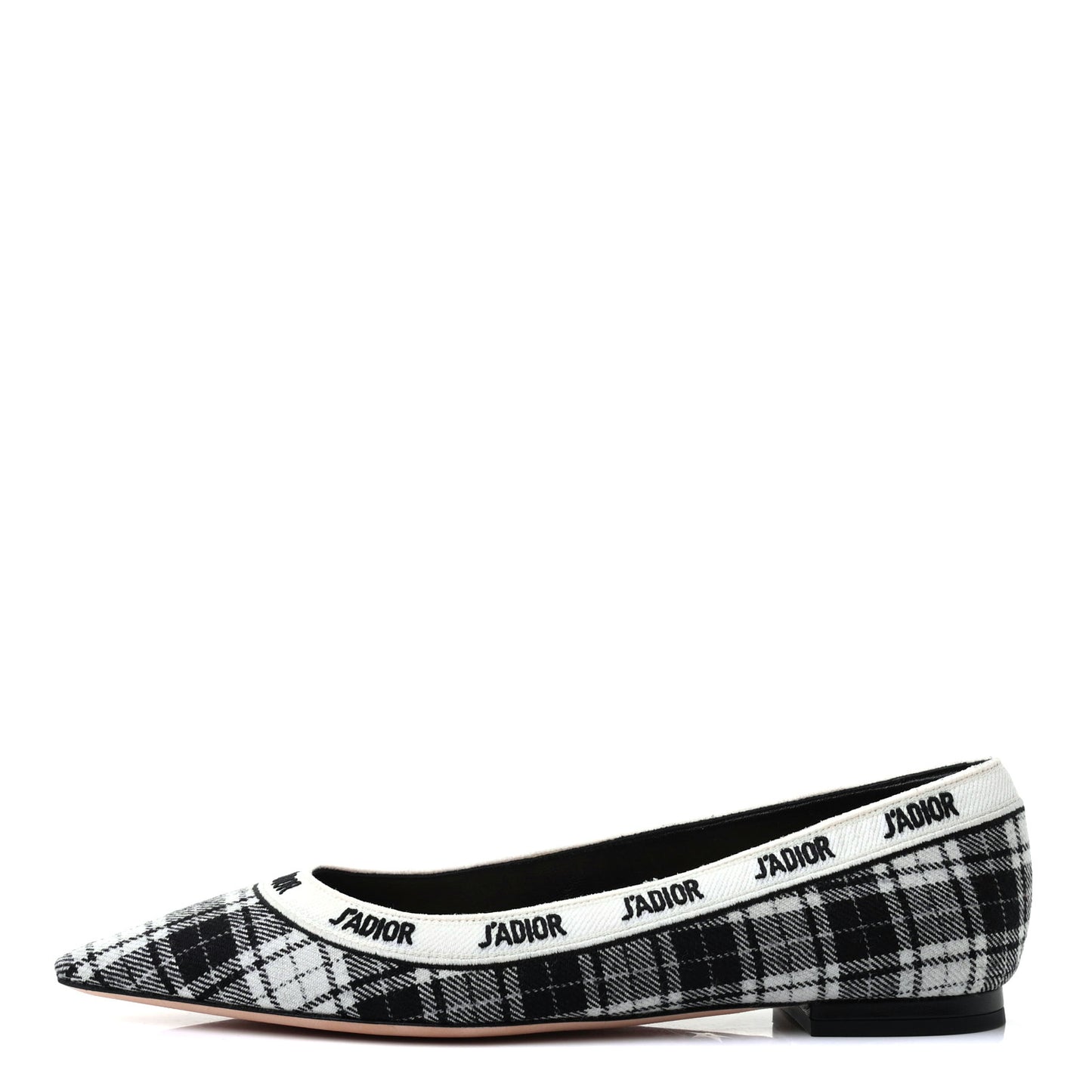 Canvas Tartan J'Adior Embroidered Ballet Flats 38 Black White