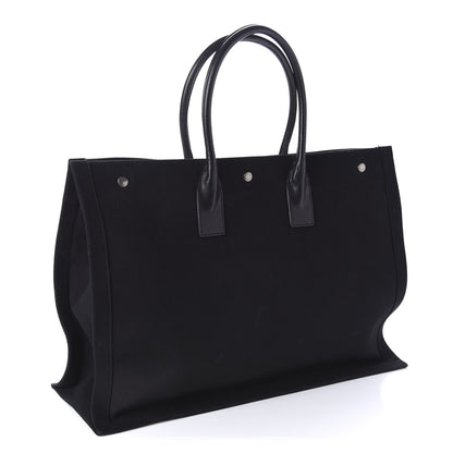 Saint Laurent Linen Calfskin Rive Gauche Tote Black 3 of 10
