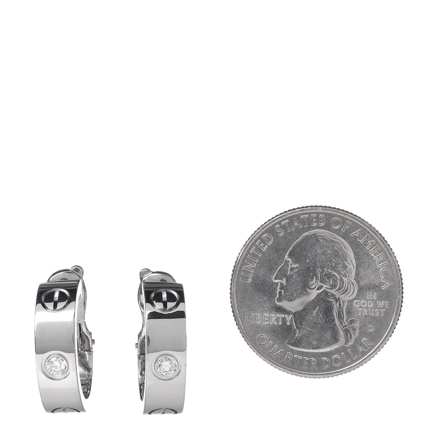 18K White Gold 2 Diamond 5.5mm LOVE Hoop Earrings