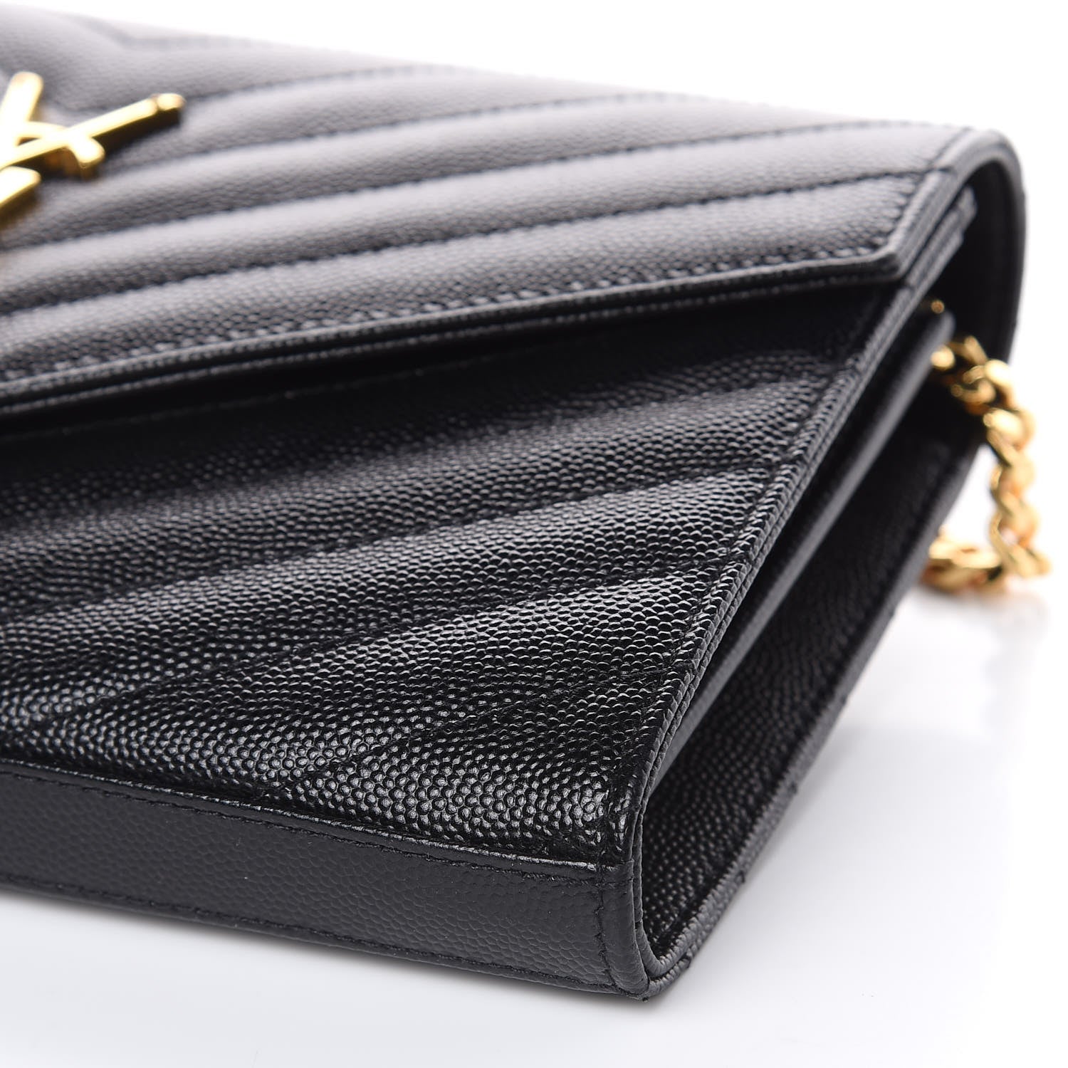Saint Laurent Grain De Poudre Matelasse Chevron Monogram Chain Wallet Black 8 of 9