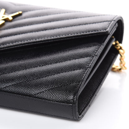 Saint Laurent Grain De Poudre Matelasse Chevron Monogram Chain Wallet Black 8 of 9