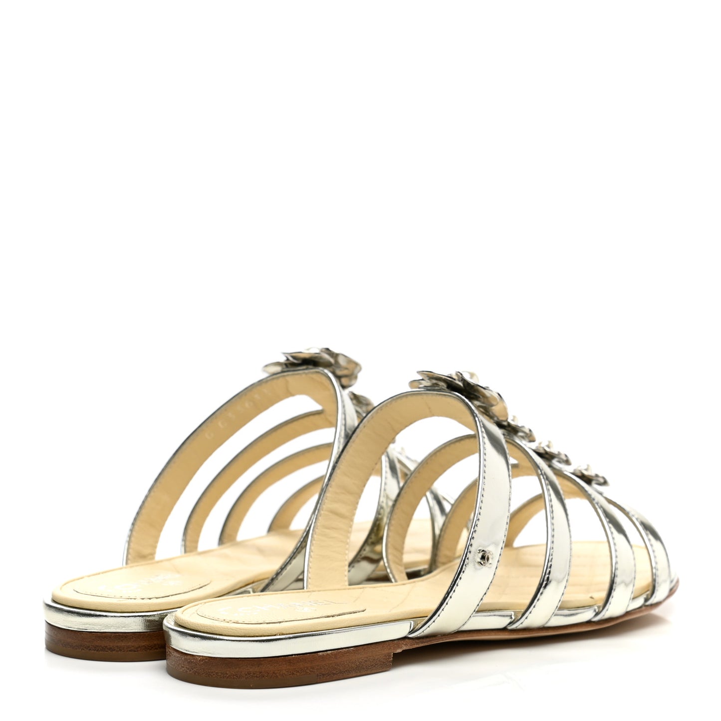 Metallic Calfskin Flat Sandals 35 Silver