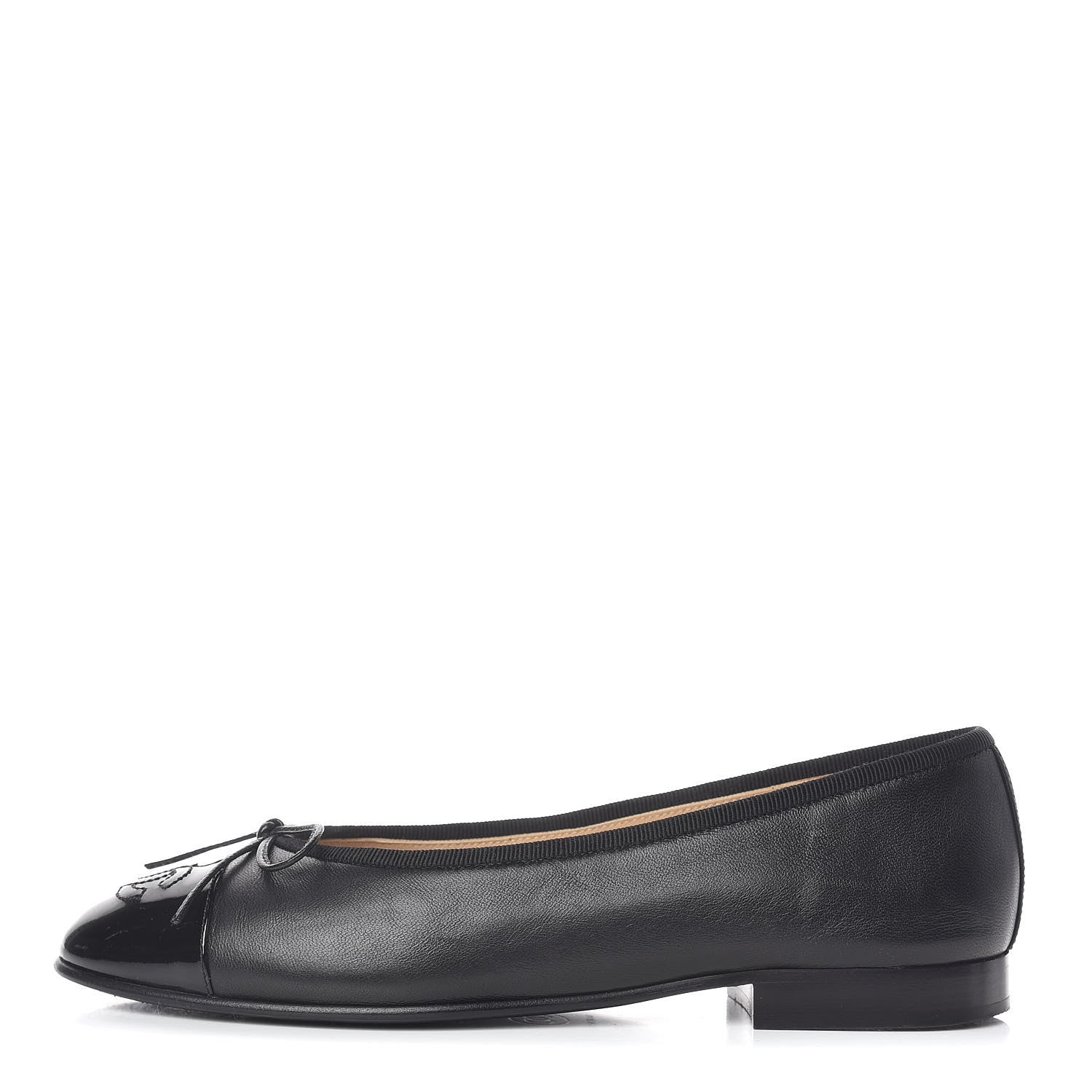 Chanel Lambskin Patent CC Cap Toe Ballerina Flats 36 Black 1 of 11