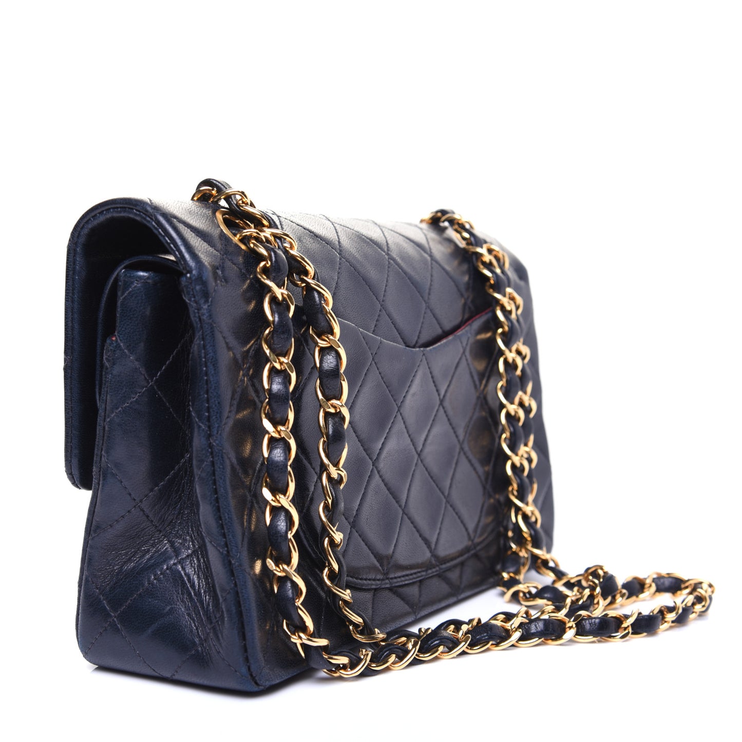 Lambskin Quilted Small Double Flap Navy