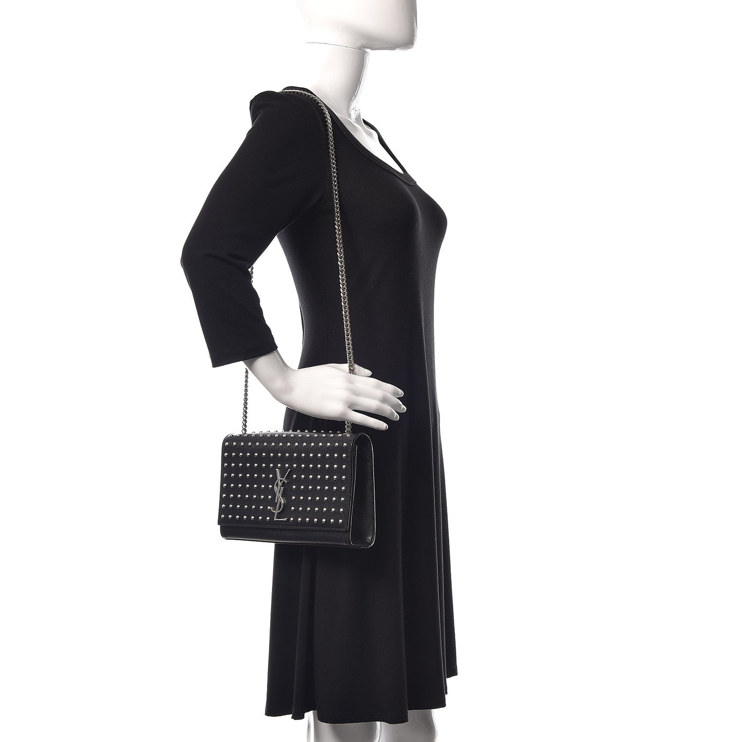 Grain De Poudre Studded Medium Monogram Kate Satchel Black
