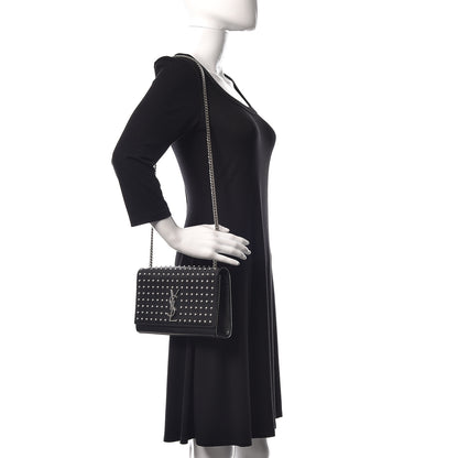 Saint Laurent Grain De Poudre Studded Medium Monogram Kate Satchel Black 2 of 11