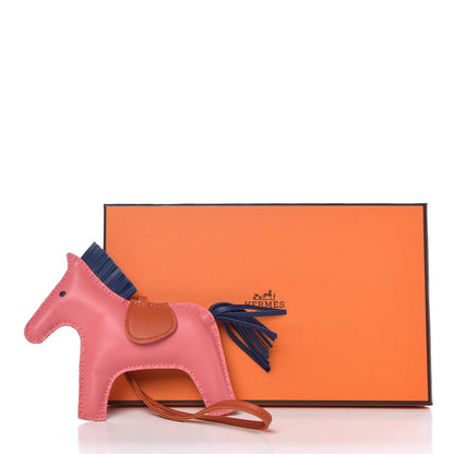 Hermes Milo Lambskin Grigri Rodeo Bag Charm MM Rose Azalee Cornaline Bleu De Malte 4 of 4