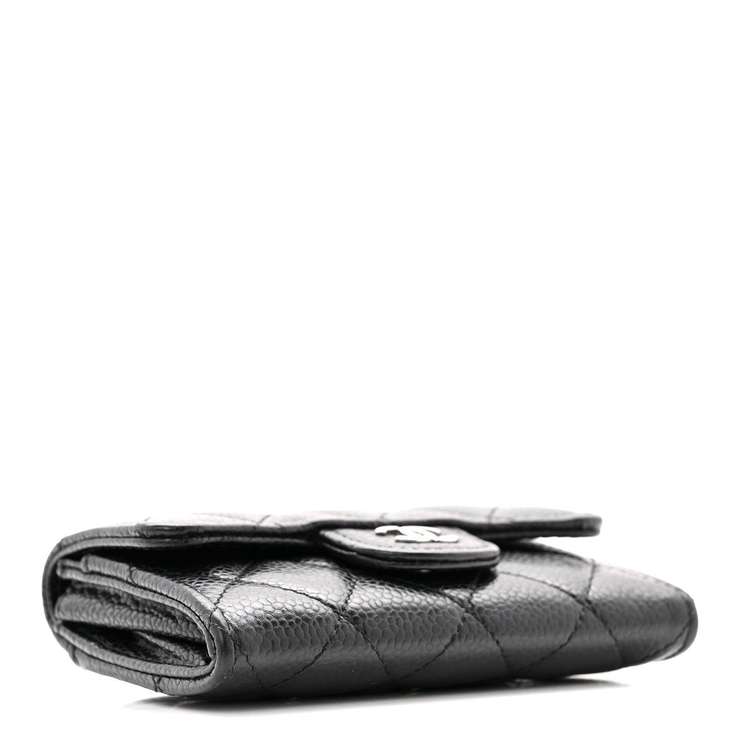 Caviar Quilted Flap Card Holder Wallet Black